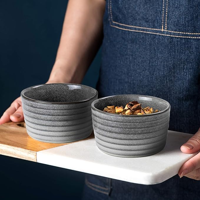 UNICASA Ramekin Set of 2, 8 oz Creme Brulee Ramekins, Oven Safe Baking Set for Custard, Pudding, Souffle Cups, Reactive Gray