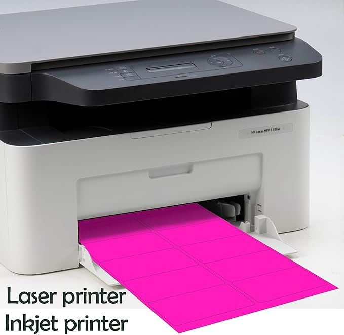 YSHIHE 2" x 4" Colored Labels Stickers, Bright Rose Shipping Address Labels, 24 Sheets, 240 Labels for Laser/Inkjet Printer, Printable Sticker Labels, Permanent Adhesive