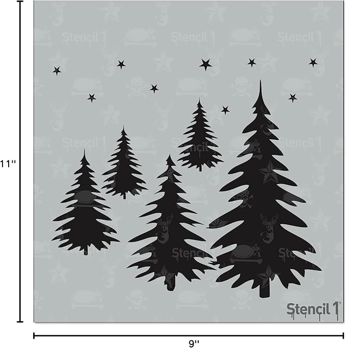 Stencil1 Evergreen Forest Stencil – Reusable Winter Template for DIY Crafts, Holiday Decor, Painting on Wood, Fabric, Cards & More - 5.75" x 6"