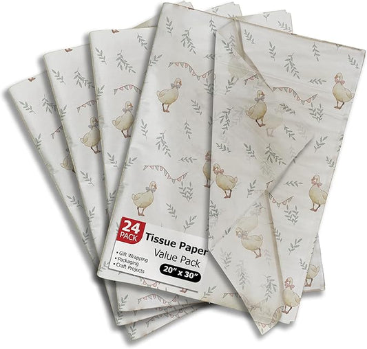 Pro Supply Global Geese Printed Tissue Paper for Gift Bags or Boxes and Wrapping - Baby Shower Bulk Decorative Art Tissue Paper for Packaging and Gifting | 24 Sheets 20" x 30"