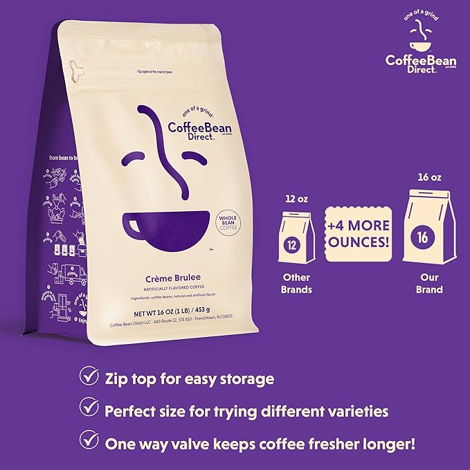 Coffee Bean Direct Crème Brûlée Flavored, Whole Bean Coffee, 1 Pound Bag (Pack of 1)
