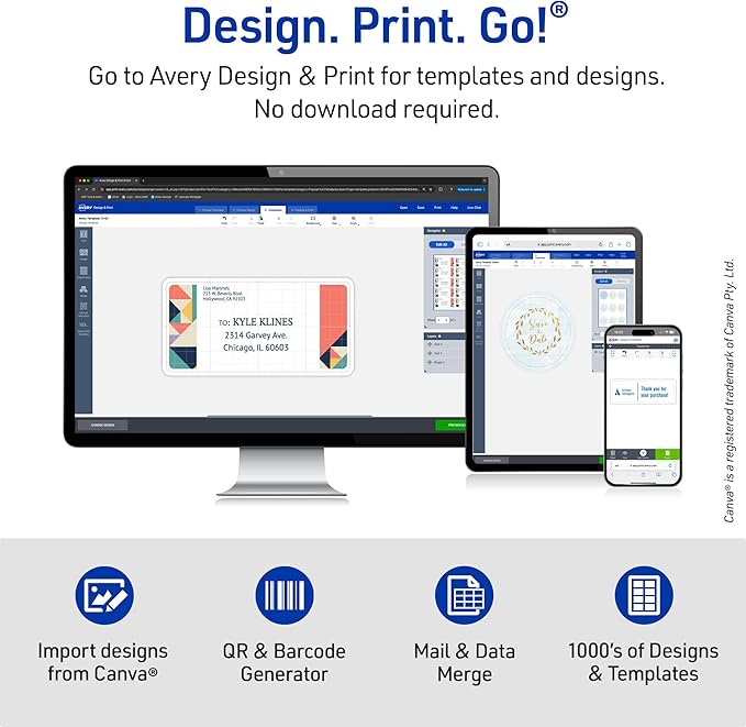 Avery Half-Sheet Printable Shipping Labels, 5.5" x 8.5" Customizable Stickers, White, 200 Blank Mailing Labels, Great for Mailing, Shipping, Organizing, and More (5126)