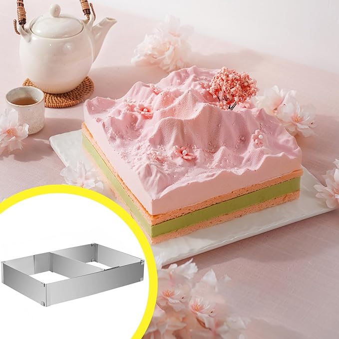 Cake Ring,Cake Mold,Adjustable Rectangle Mousse Cake Ring Mold from 5.9" to 11",Square Shaped Mousse Cake Cutter Baking Mold Pastry Baking Tool for Birthday Cake, Party Dessert, Handmade Snack