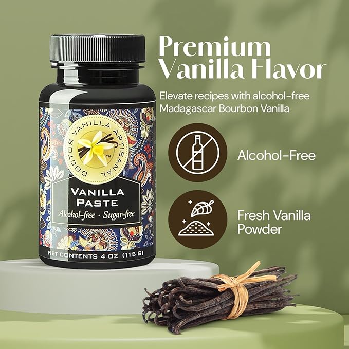 Alcohol free Vanilla Paste - Bourbon, Madagascar, Kosher, Halal, non- GMO, Alcohol-Free, Sugar free, Gluten free, contains fresh vanilla powder (Alcohol Free 4oz)