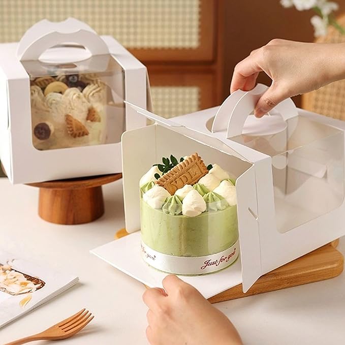 20Pcs 5×5×4 Inches Mini Cake Boxes-Solid White with Carry Handles and Cake Board-Suitable for Cakes up to 4 Inch,cake container,Pastries,Bakery Treats-Perfect for Celebrations and Gifts