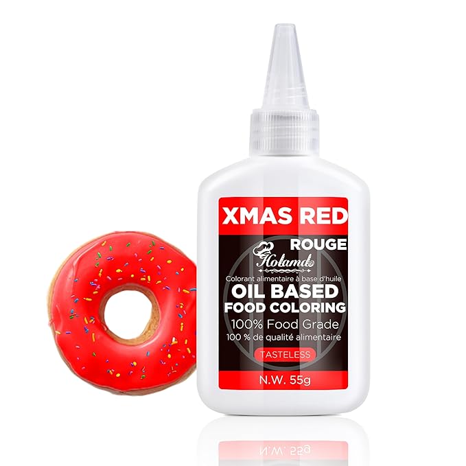 Oil Based Food Coloring Set, Xmas Red Oil Based Food Coloring for Chocolate, Food Grade Food Color Dye for Candy Melts, Baking, Icing, Frosting and Cake Decorating, Flavorless Vibrant - 55g/Bottle