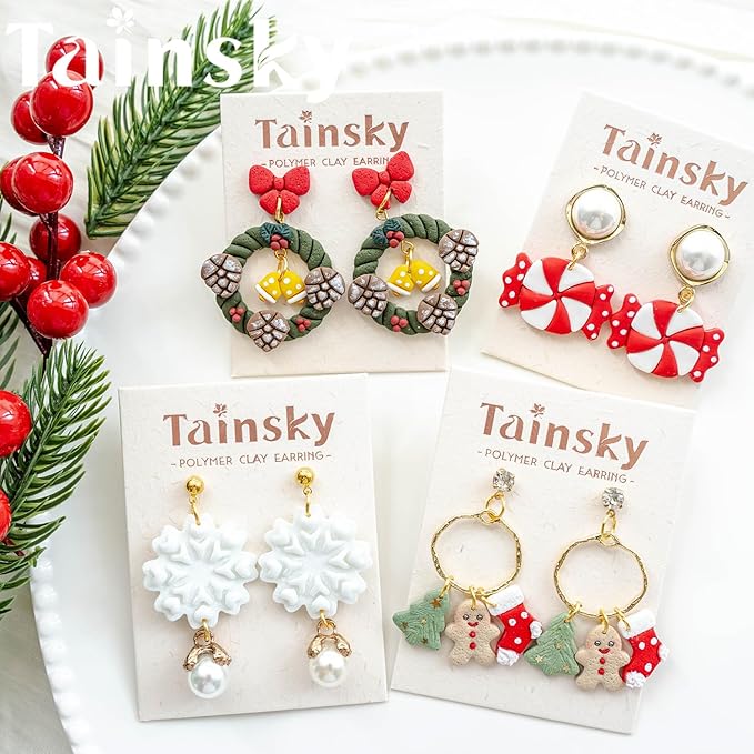 Tainsky Christmas Polymer Clay Cutters, 32 Shapes Winter Clay Earrings Cutters for Polymer Clay Jewelry