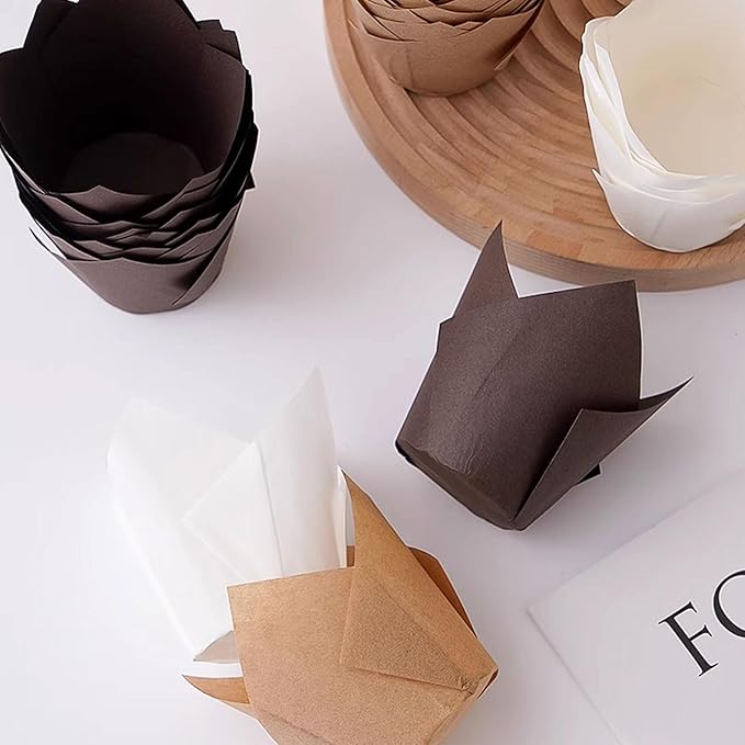 50 Pieces Cupcake Liners for Baking-2-1/4" x 4" Natural,Brown,White 3 colours for Wedding, Birthday Party, Standard Size, Natural Color (Standard-Pro)