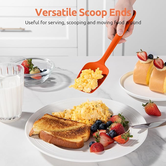 U-Taste Silicone Spoon Spatula Set: 480ºF Heat Resistant Food Grade Flexible Rubber Spoonula, Nonstick Cooking Mixing Scooping Kitchen Baking Scraper Utensils Set of 3 for Pan, Pot, Bowl (Orange)
