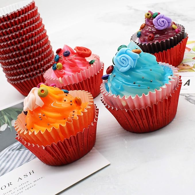 Red Foil Cupcake Liners,GOLF Standard Size Red Foil Cupcake Liners Wrappers Metallic Baking Cups,Muffin Paper Cases, 500 Pack