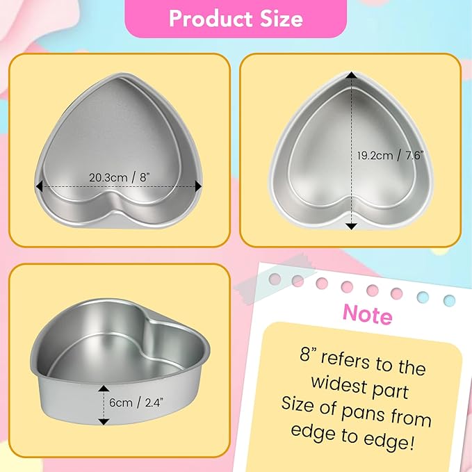 3 Pack 8 Inch Heart Shaped Cake Pans, Durable Anodized Aluminum Heart Cake Pans, Ideal for DIY, Birthdays & Weddings, Baking Pans Chiffon Cake Mold for Oven Baking (8" Fixed Bottom)