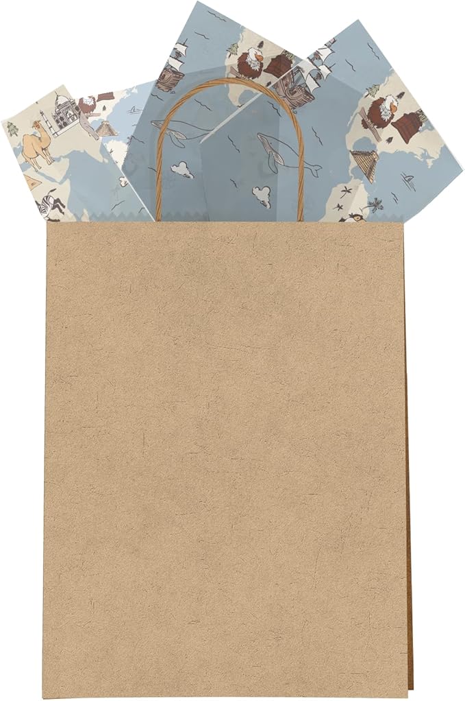 Pro Supply Global Kid's Map Printed Tissue Paper for Gift Bags or Boxes and Wrapping - Baby Shower Bulk Decorative Art Tissue Paper for Packaging and Gifting | 24 Sheets 20" x 30"
