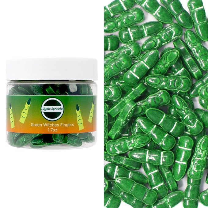 Mystic Sprinkles Halloween Candy Shape Sprinkles (Green Witches Fingers, 2oz Jars)
