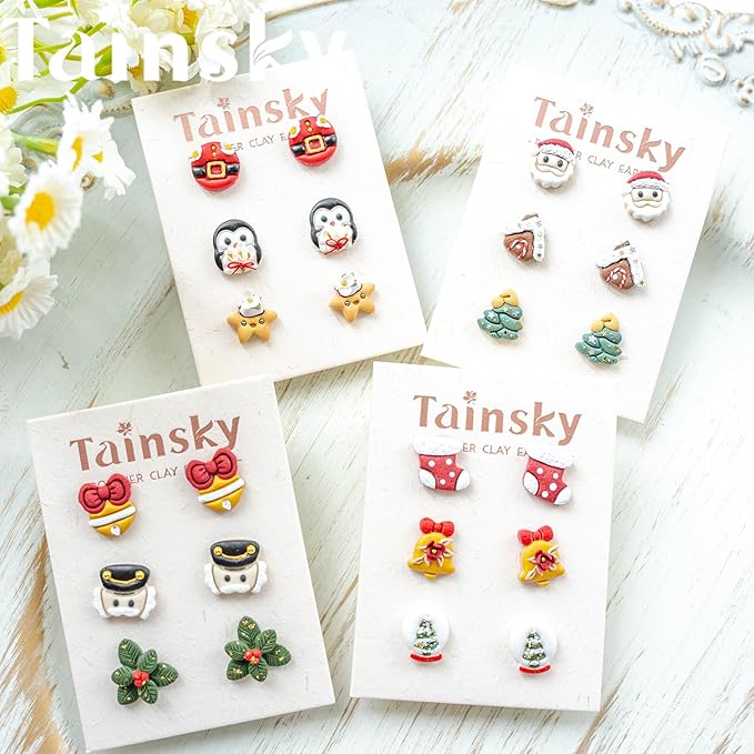 Tainsky Christmas Polymer Clay Cutters, 49 Shapes Christmas Studs Clay Earrings Cutters (Studs)