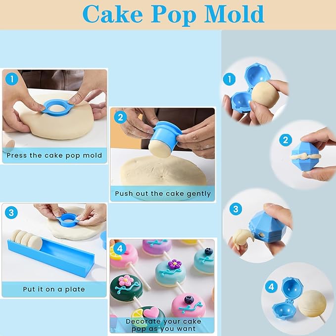 Cake Pop Molds Set : Round and Spherical Cake Pop Cutter and Pusher with 9 Inch Tray, Easy to Demold, Wear-resistant ABS CakePop Maker for Home Baking,Parties,Wedding Desserts