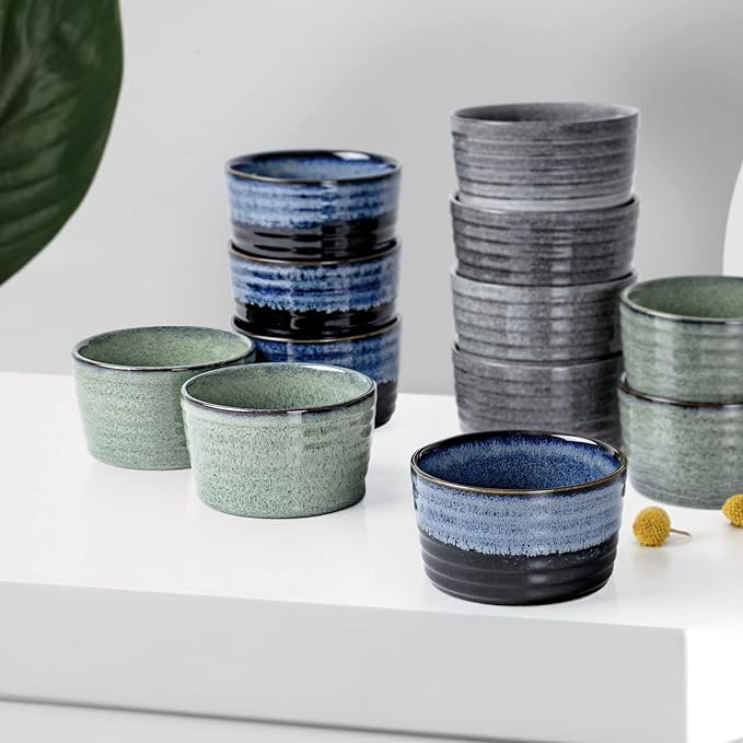 UNICASA Ramekin Set of 2, 8 oz Creme Brulee Ramekins, Oven Safe Baking Set for Custard, Pudding, Souffle Cups, Reactive Gray