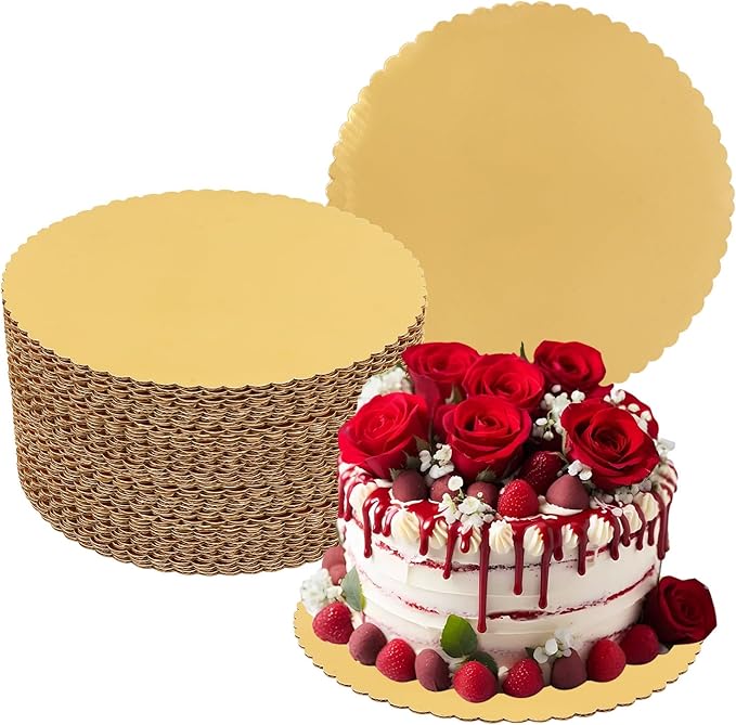 55 Pack 12 Inch Gold Cake Boards, Rounds Cake Cardboard, Flower Edge Cake Base, Disposable Round Cake Board for Wedding, Party, Anniversaries, Birthday Decor