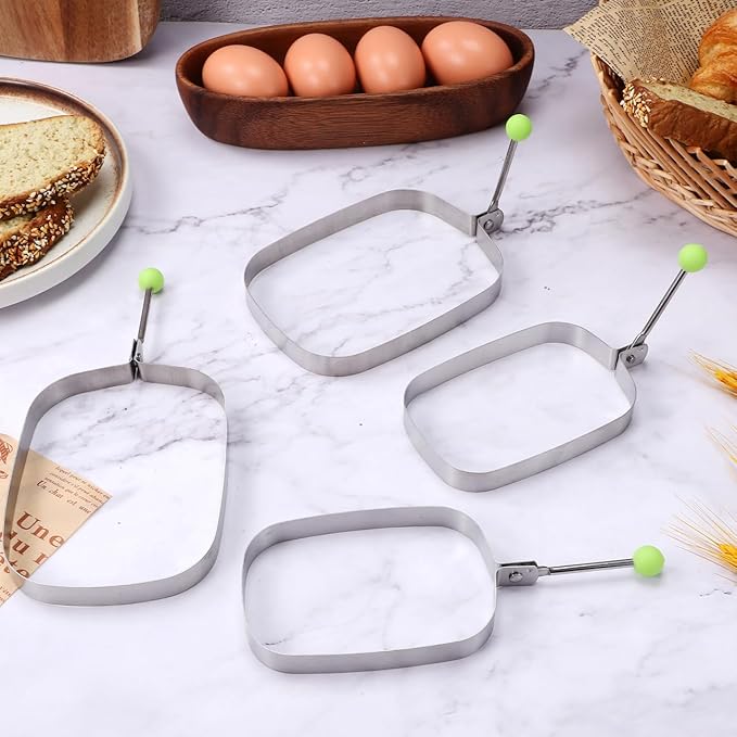 CLISPEED 4pcs Rectangular Baking Ring, Stainless Steel Cooking Crumpet Molds for Layer Cakes Sandwich Omelette Dessert - Easy Release and Clean