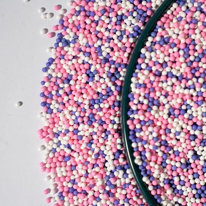 Nonpareils Sprinkles 130g/4.6oz, White Pink Purple Edible Pearl Sprinkles for Cake Decorations, Baking, Ice Cream, Cookies, Cupcake Topper Sugar Pearls for Cake Decorating(2mm Pink Purple)