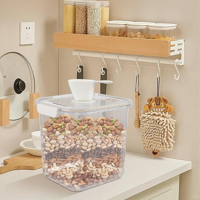 22 Lbs Plastic Dry Food Storage Container with Scoop, Airtight Food Storage Container with Seal Lid, Flip Top, Clear