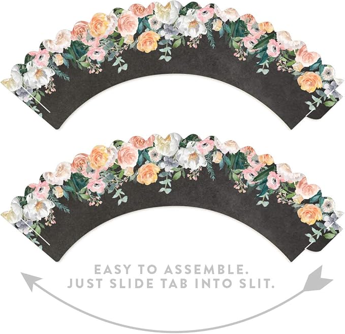 Andaz Press Party Cupcake Wrapper Decorations, Peach Coral Floral Flowers Roses on Chalkboard, 24-Pack, For Girls 1st Birthday Baby Bridal Shower Tea Party Themed Decorations
