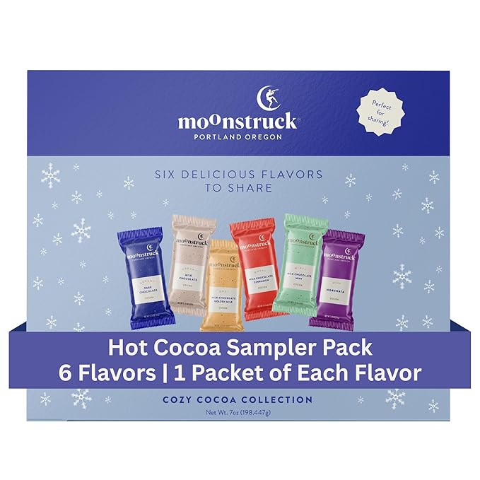 Moonstruck Chocolate Single Serve Hot Chocolate Sampler - 1 Packet of Each Flavor - 6 Packets in Total - 6 Count (Pack of 1)