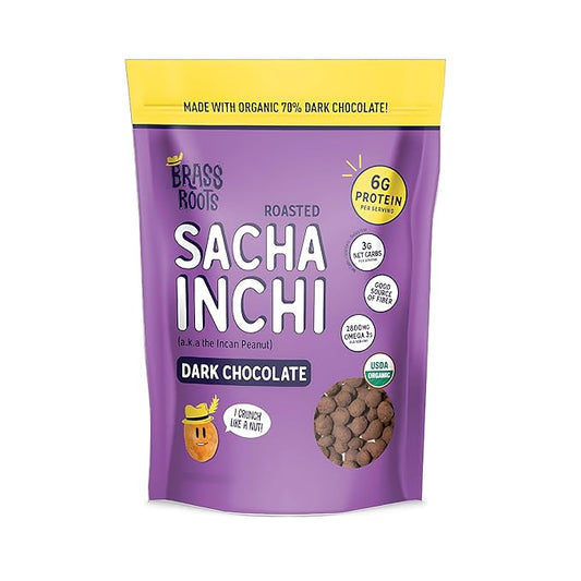 Brass Roots Organic Incan Protein Seeds - Dark Chocolate Coated 12 oz - 1 Pack, High Protein, School Safe, Nut Free, High Omega 3, Supports Gut Health, Good Source of Fiber, Shark Tank
