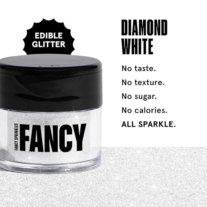 Fancy Sprinkles Holiday Diamond White Premium Edible Glitter, 100% Edible Glitter for Sparkling Food & Drinks No Taste or Texture (4gm)