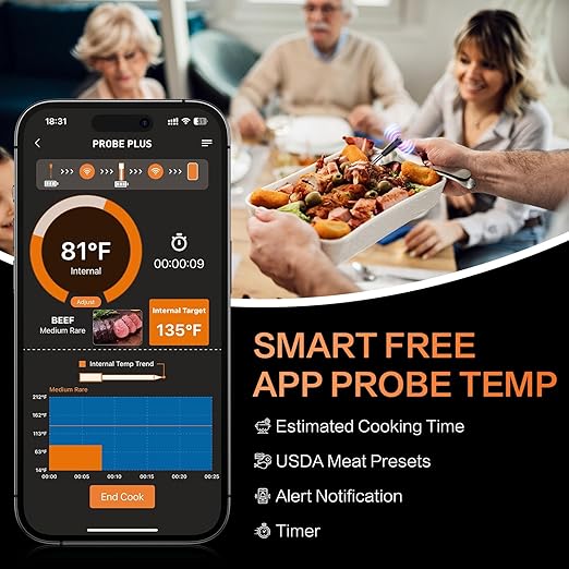 Wireless Meat Thermometer for Grilling and Smoking, eboboin Grill Thermometer Smart with 165 Ft Range for Cooking, BBQ, Oven, Smoker, Air Fryer, Stove, Rotisserie, Sous Vide at Home Kitchen Outdoor