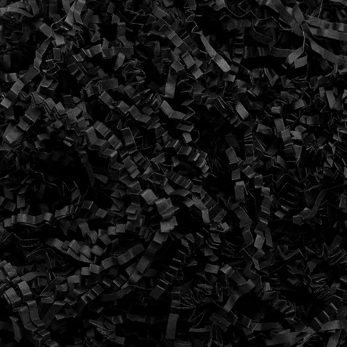 Mefleet 1 LB Crinkle Cut Paper Shred Filler Black Crinkle Shredded Paper for Gift Box - Gift Basket Bag Filler - Grass Cushion Stuffing for Valentine's Day Halloween Holiday Packaging Wrapping