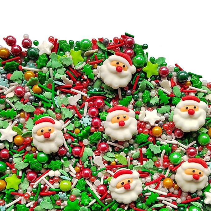 Eastron 1 Bottle Christmas Sprinkles - Christmas Gift Sprinkles - Cookie Decorating - Cake Cupcake Toppers - Candy Dessert Sprinkle with 6 Pieces Santa Claus
