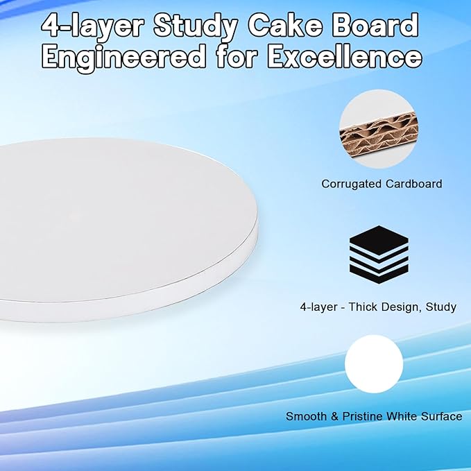 Cake Drums 8 inch - 10PCS Cake Boards 8 inch Round 1/2" Thick Cakes Base para Pastel Cardboard Sturdy Corrugated for Wedding, Birthday Decorating, Party Desserts, Baking Decorating Supplies (White)