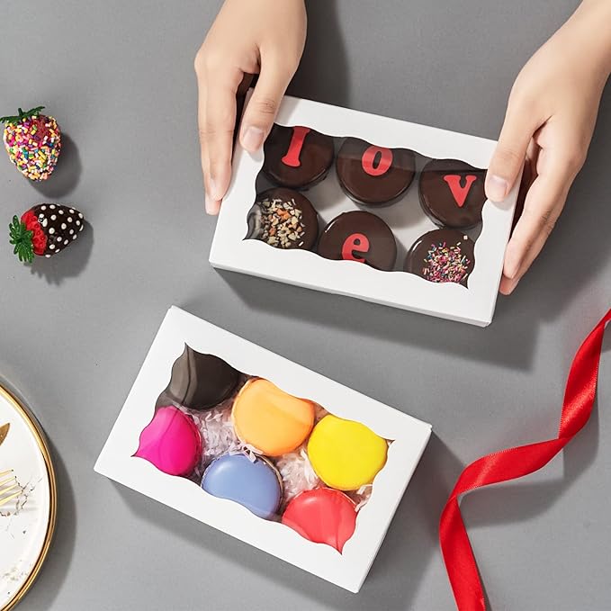 Romantic Baking DIY Assembly White 7 x 4 3/8 x 1in Cookies Boxes for Gift Giving Chocolate Truffle Bakery Brownie Pastry Boxes
