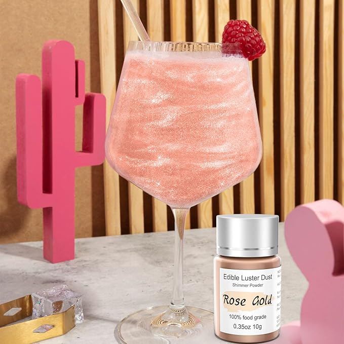 Rose Gold Luster Dust Edible Glitter for Cocktails – 10g Colaele Edible Shimmering Dust for Chocolates, Metallic Food Coloring Powder for Cake Decorating Edible Glitter for Drinks, No Gluten,Vegan