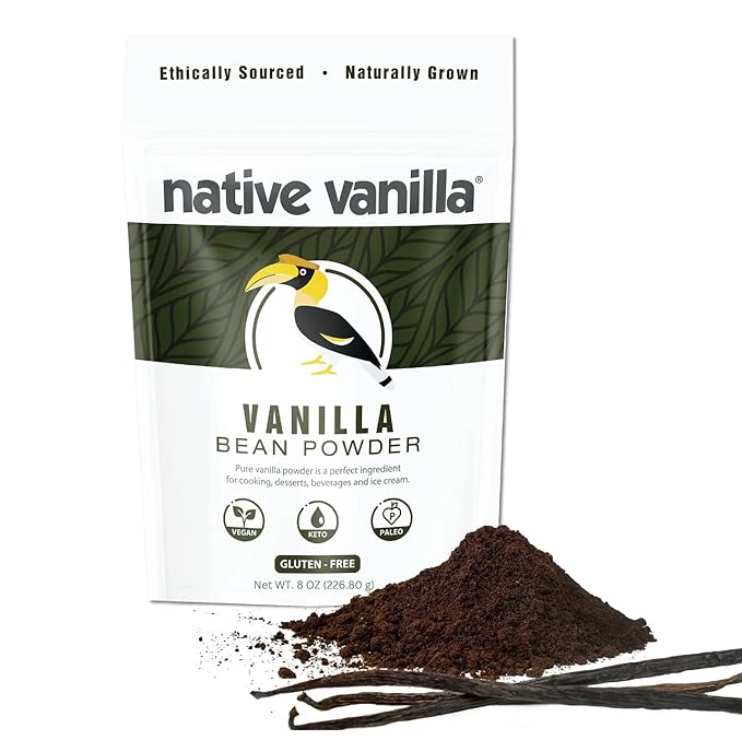 Vanilla Bean Powder - 8 oz - Premium 100% Pure Ground Vanilla Bean Powder - For Cooking, Baking, Coffee, Smoothies & Desserts - No Fillers or Additives, Raw & Unsweetened - Native Vanilla