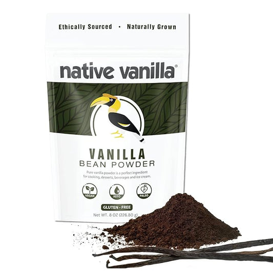 Vanilla Bean Powder - 8 oz - Premium 100% Pure Ground Vanilla Bean Powder - For Cooking, Baking, Coffee, Smoothies & Desserts - No Fillers or Additives, Raw & Unsweetened - Native Vanilla