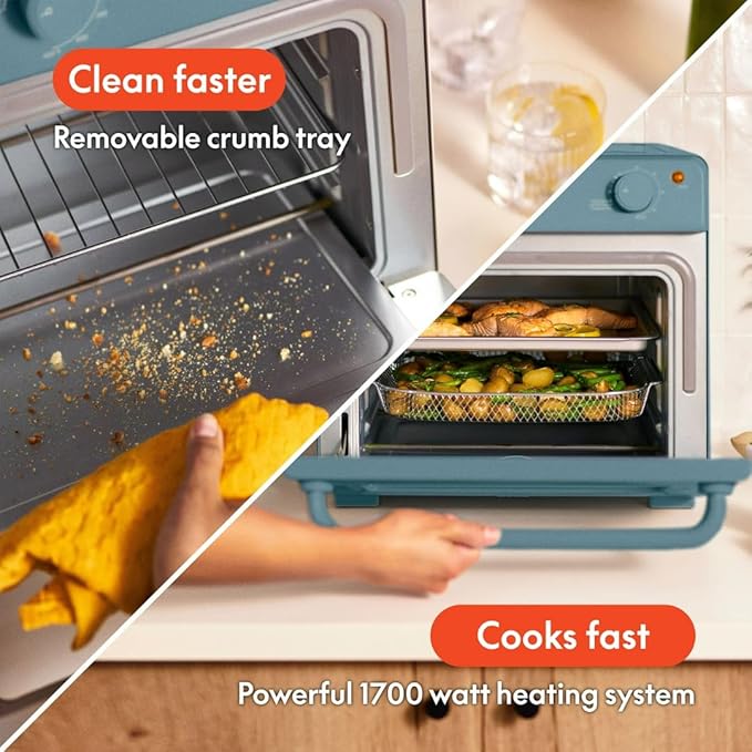 7-in-1 Air Fryer Toaster Oven with Convection, 1700W, Fits 6 Slices or 12-Inch Pizza, Tempered Glass Door, Timer, Easy Controls, Countertop Kitchen Appliance (Surf)