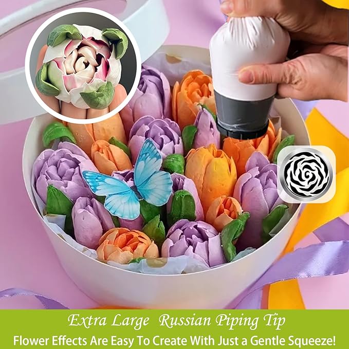FANTEXY Extra Large Russian Piping Tip Food Grade Seamless Design Stainless Steel Rose Floral Nozzle for Cake Decorating, Frosting,Dishwasher Safe, SL48