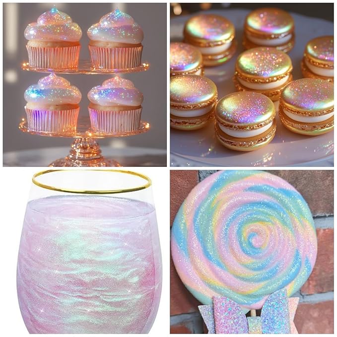 Iridescent Edible Glitter - 15g Edible Glitter Spray Food Grade Rainbow Drink Glitter for Cakes, Cookies, Cake Pops, Chocolate, Strawberries, Cocktails & Beverages