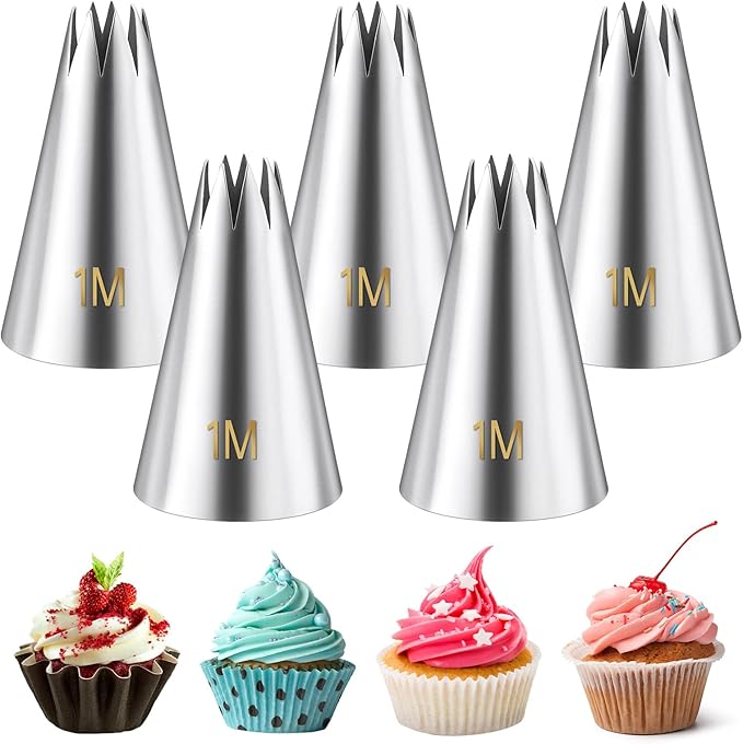 1m Piping Tips, 5 Pcs Stainless Steel Cake Tips Piping Kit Icing Tip Frosting Tip Cookie Decorating Supplies for Decorating Frosting Pastry Diy Cream Cupcakes Cookies(Sliver)