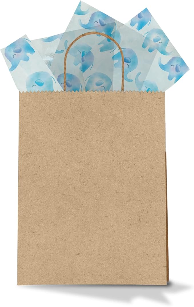 Blue Elephant Printed Tissue Paper for Gift Bags or Boxes and Wrapping - Baby Shower Bulk Decorative Art Tissue Paper for Packaging and Gifting | 24 Sheets 20" x 30"