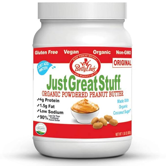 Betty Lou's 100% Organic Powdered Peanut Butter, Gluten Free, Vegan, Low Calorie, All Natural, High Protein, Deliciously Healthy, Just Add Water (1.5 Lbs)