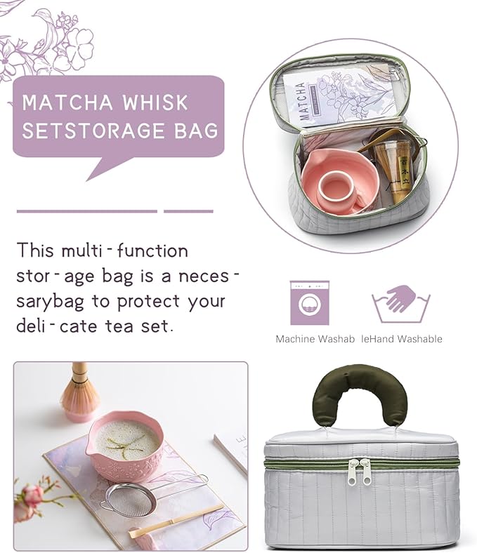 Matcha Whisk Set 9 Pcs – Matcha Bowl, Whisk, Sifter, Spoon, Gift Card ane Portable Carry Bag for Latte Travel,Gift for Matcha Lovers (Green)