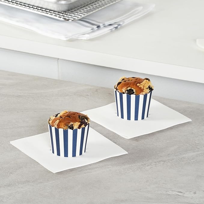 Panificio 3 Ounce Cupcake Wrappers, 200 Scalloped Baking Cups - Oven-Ready, Greaseproof, Blue Striped Paper Cupcake Liners, Disposable, For Birthdays, Baby Showers, Or Weddings - Restaurantware