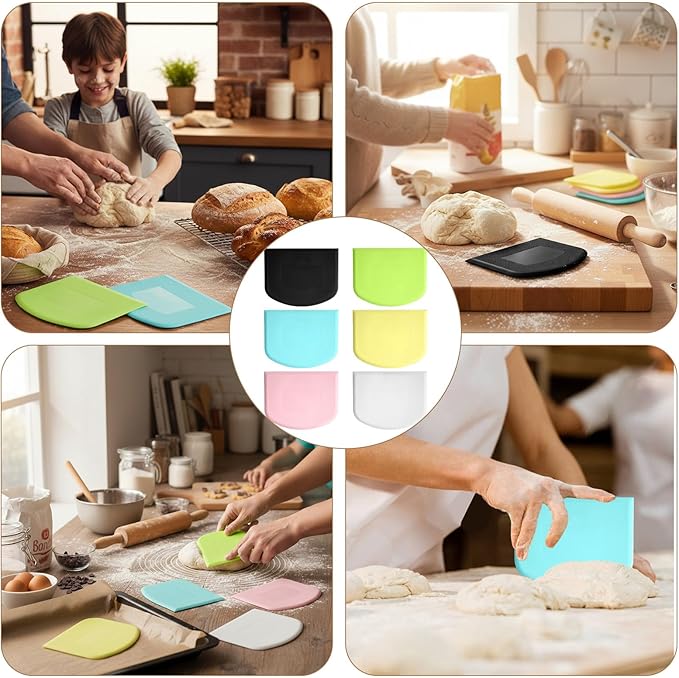 6 Pcs Food Scraper, Dough Bench Scraper for Baking, Multifunctional Kitchen Scrapers Tool, Cake and Pastry Scrapers for Bread Dough Fondant Icing