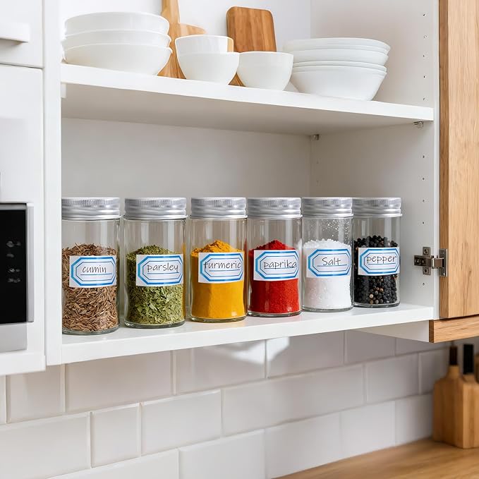 Segarty 4oz Spices Jars with Silver Aluminum Lid, 3 Pack 120ml Round Spice Containers, Empty Glass Seasoning Organizers for Spices Storage, Small Salt and Pepper Shakers with 7 Stickers, 1 Brush