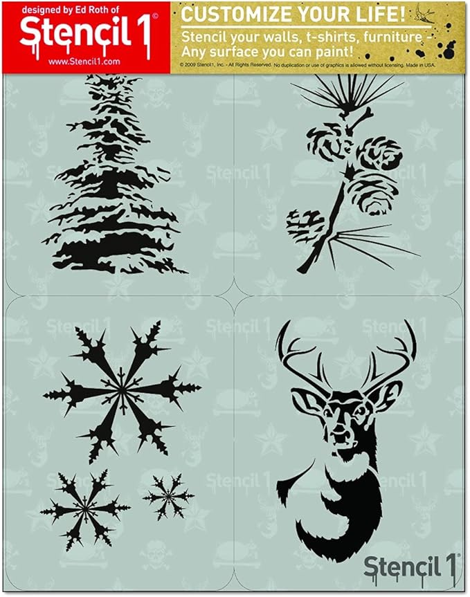 Stencil1 Winter Christmas 4 Pack Set Stencil – Reusable Winter Christmas Template for DIY Crafts, Holiday Decor, Painting on Wood, Fabric, Cards & More - 8.5" x 11"