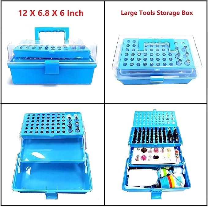387 Pcs Cake Decorating Kit Piping Bags and Tips Set,with 64 Icing Tips,102 Pastry Bags,5 Couplers,Cake Spatulas,More Cupcake Cookie Decoration Tools,Toolbox, (Blue)