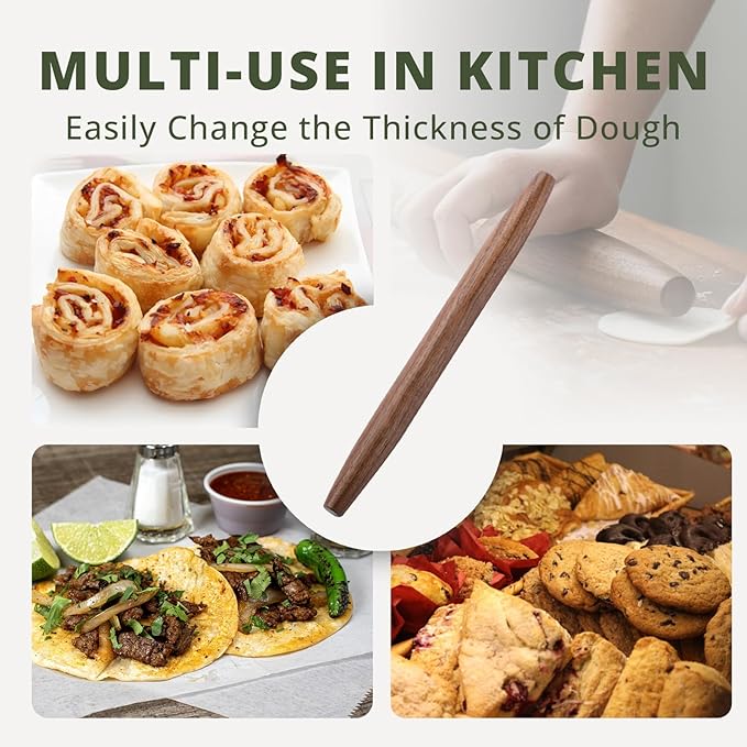 Muso Wood Decorative French Rolling Pins for Baking,Wooden Rolling Pin,Pastry Pizza Dough Roller (Walnut 15-3/4 Inch)