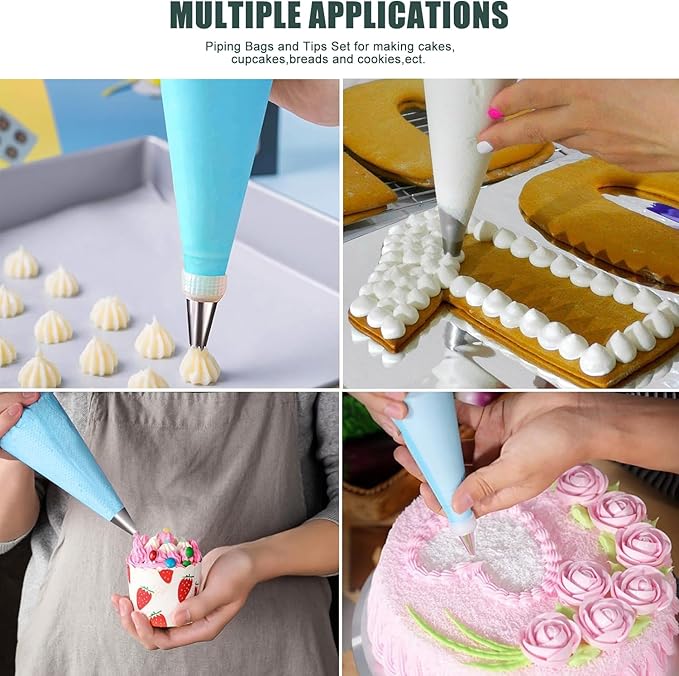 Piping Bags and Tips Set, 120 Pcs Cake Decorating Kit with 100 Disposable Piping Bags, Reusable Icing Bag, Frosting Tips, Couplers, Cake Scrapers, Cupcake Decorating Supplies